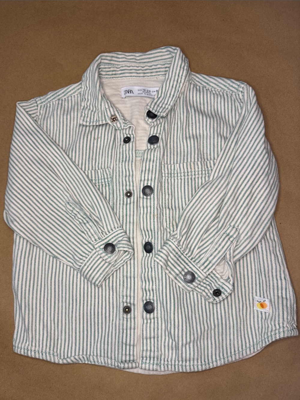 Zara Kids Green and White Striped Button-Down Shirt